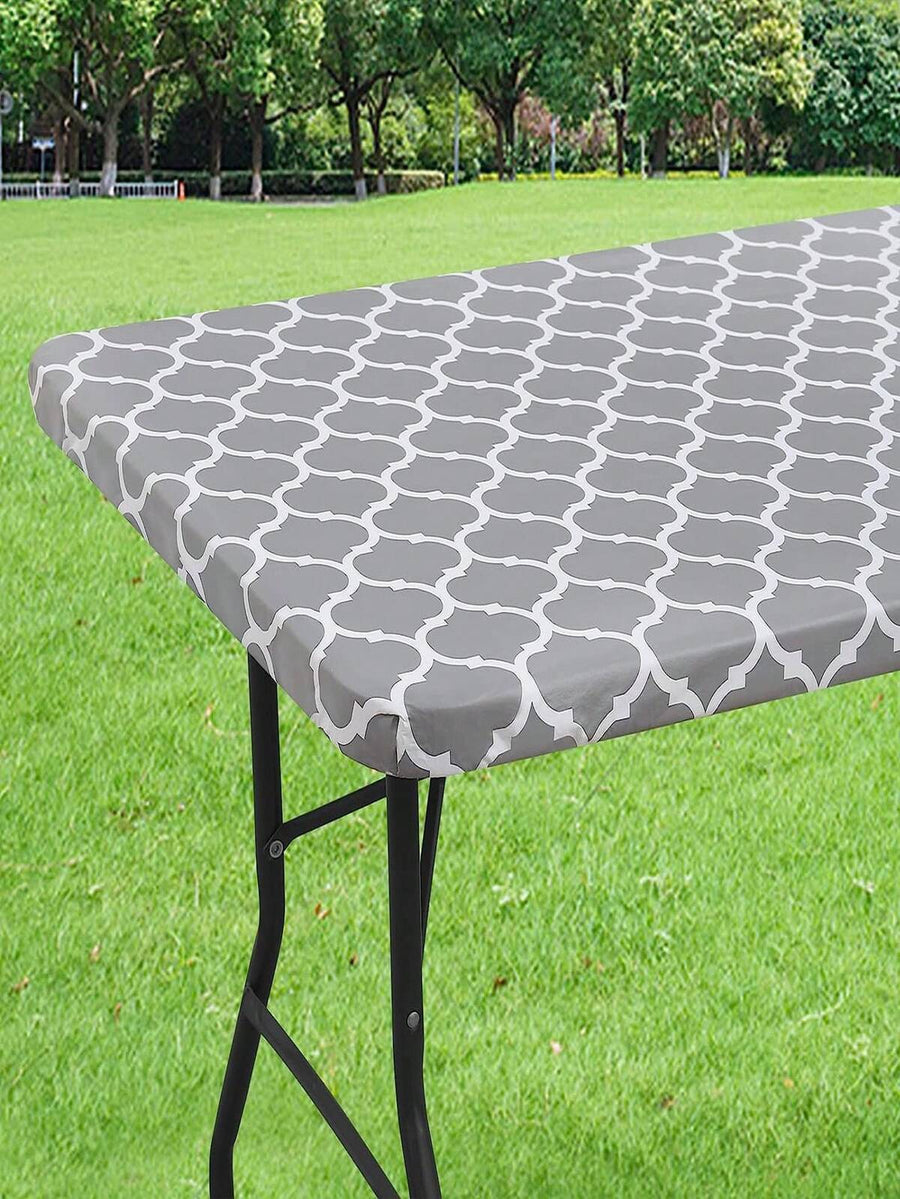 1pc Rectangular Tablecloth, Waterproof Elastic Tablecloth Fits 6ft Table, Wipeable Flannel Backed Vinyl Tablecloth, Suitable For Picnic, Camping, Indoor, Outdoor, Christmas Table Decor